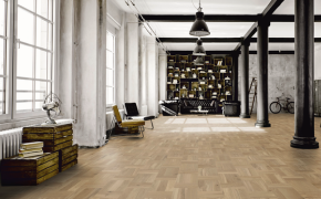 Parkettboden in Flechtoptik verleiht großen Räume wie Lofts oder offenen Wohnzimmern eine elegante Note